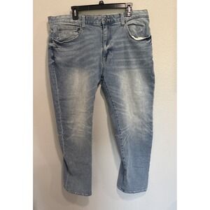 Smoke Rise Light Wash Straight Fit Jeans 40x32 Distressed Denim Streetwear 82930